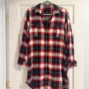 American Eagle Outfitters Red Black White Plaid Button-Up Shirt Dress